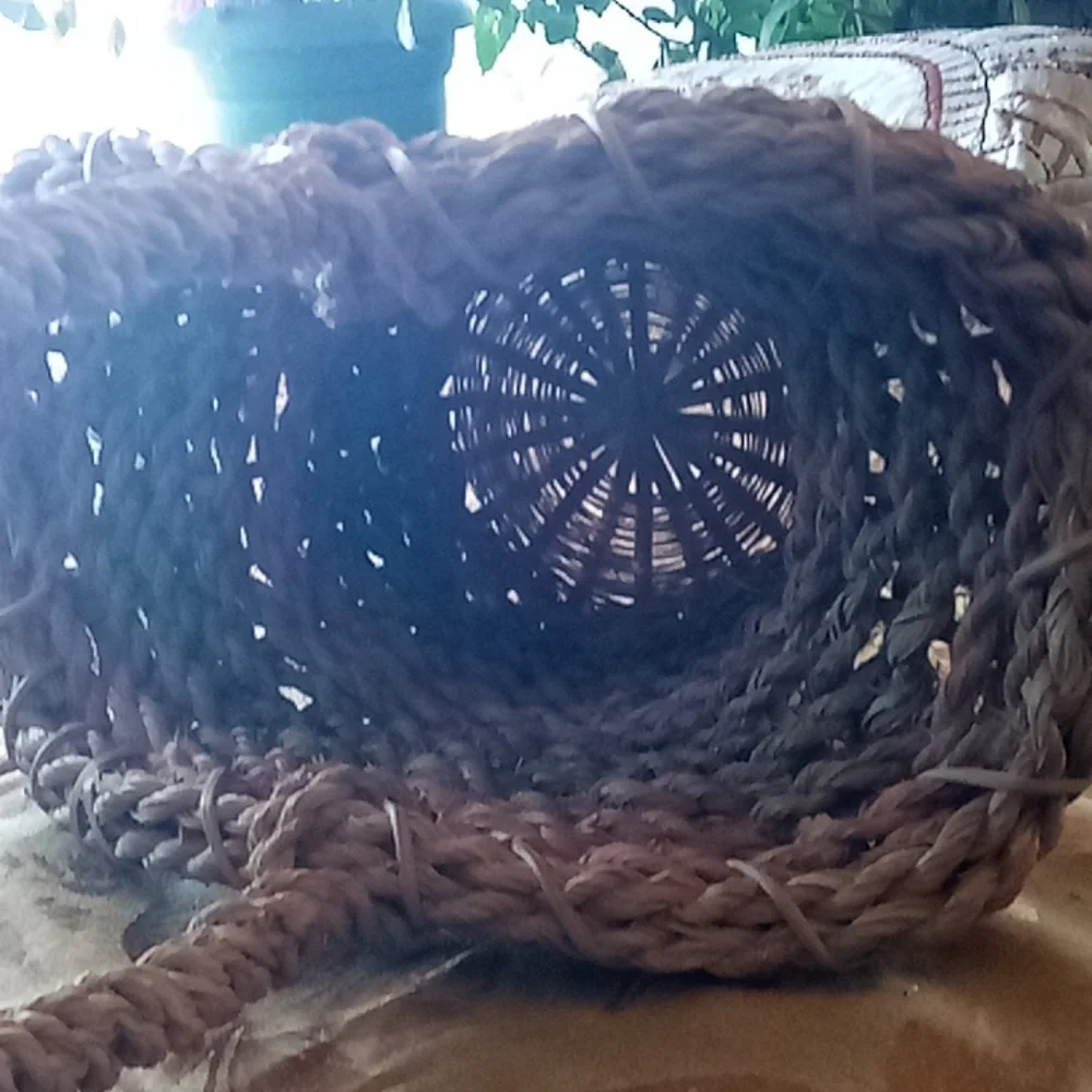 Vintage hemp rope and wicker basket